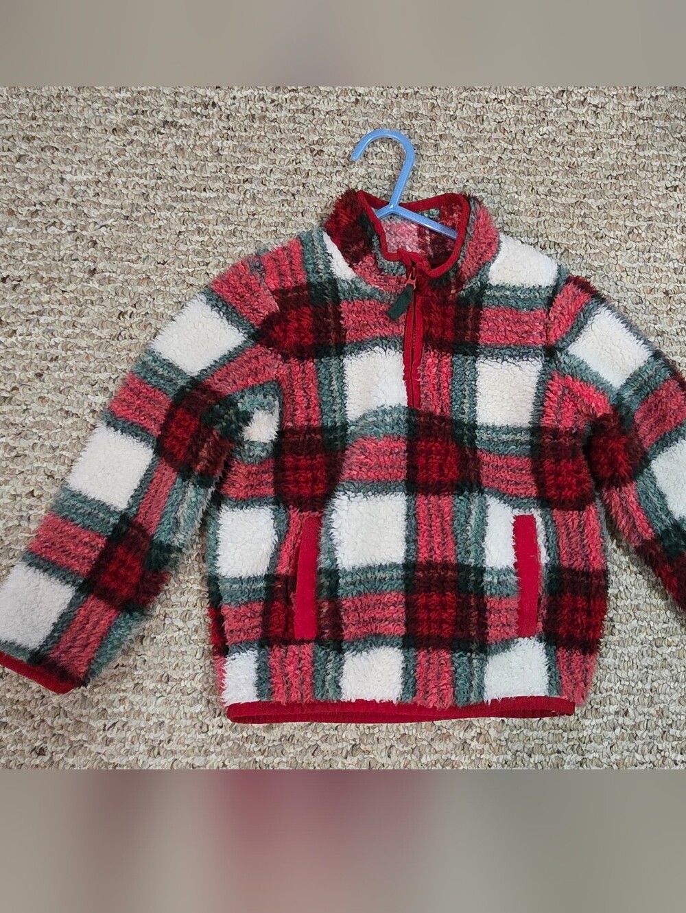 Gymboree Red, White & Green Plaid Sherpa Half-Zip Hoodie